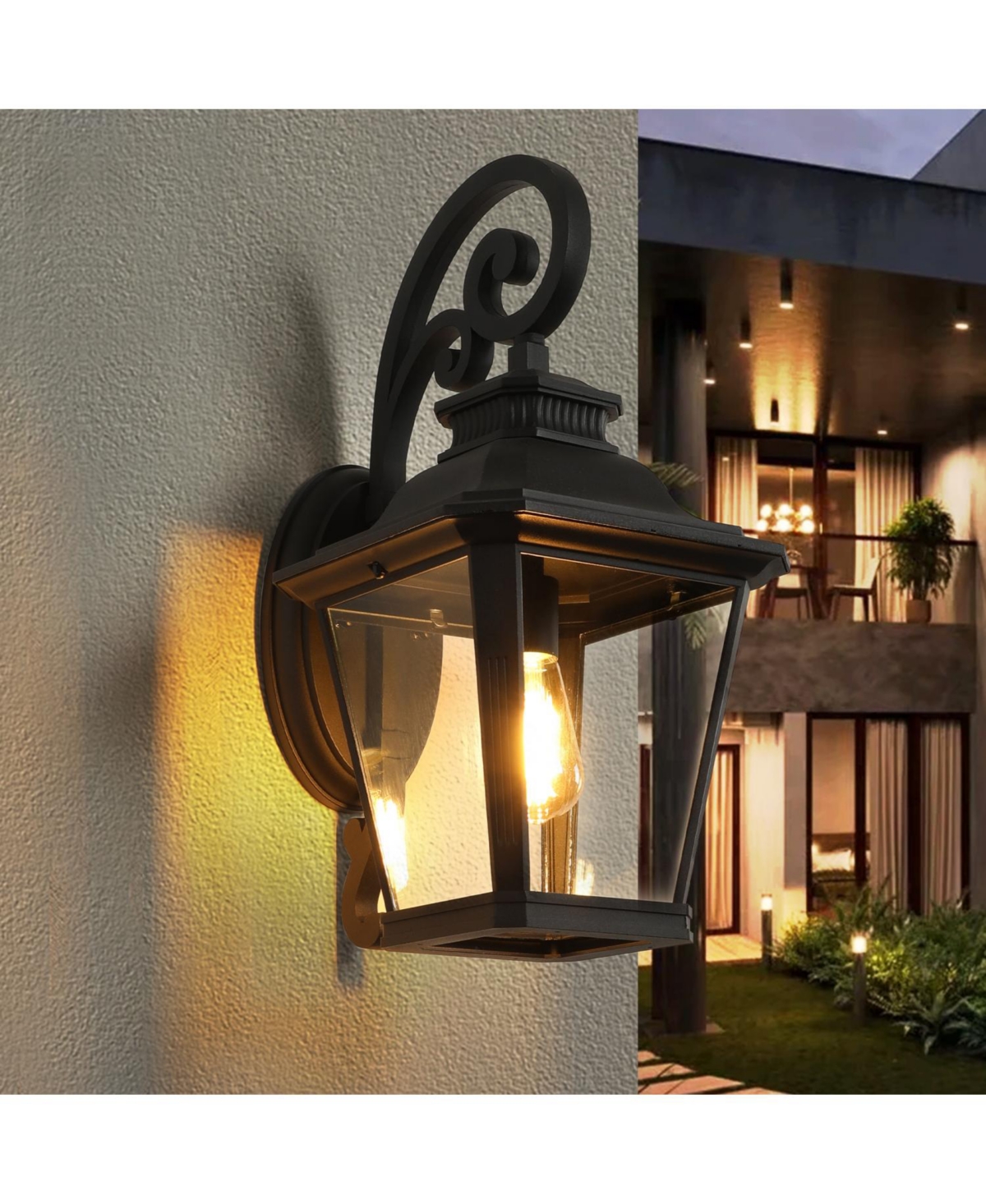Streamdale Furniture 2-Pack Black Wall Lanterns with Clear Glass Panels for Outdoor Lighting