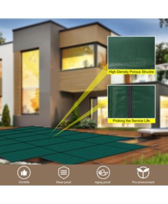 Pool Safety Cover, 16x32' Inground, Green, with 4x8' Step, Triple Stitched Mesh