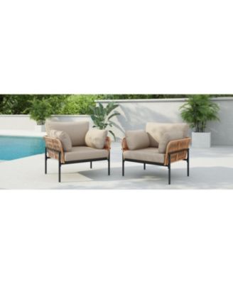 Streamdale Beige/Wood Rope Lounge Chairs (Set of 2), Natural/Modern style