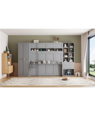 Queen Size Murphy Bed Wall Bed with Closet Drawers and Shelves