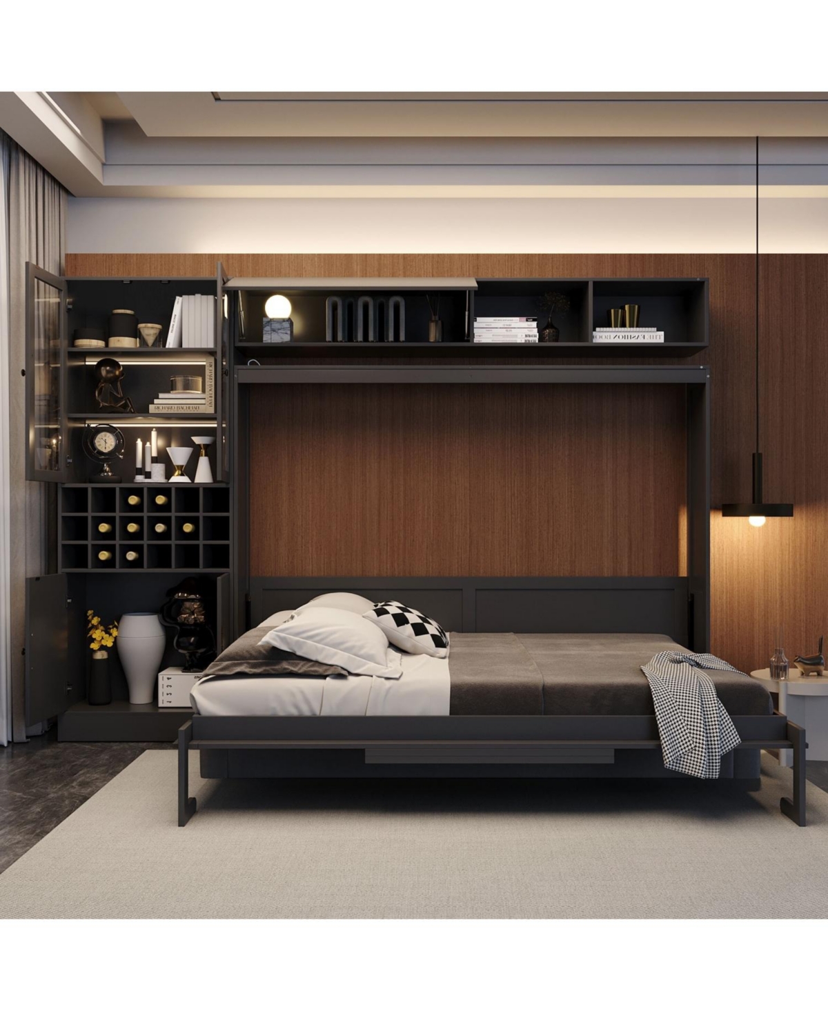 Streamdale Furniture Queen Size Murphy Bed Wall Bed with Sofa Shelves Usb & Light