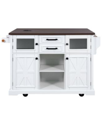 Kitchen Island with Drop Leaf & Power Outlet
