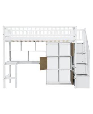 Twin Loft Bed with Desk Storage & Stairs