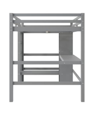 Full Size Wood Loft Bed with Multifunction Shelves and Under-bed Desk Bed