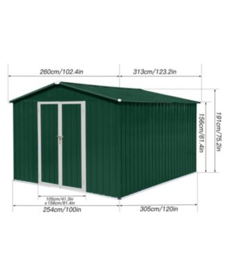 Metal garden sheds 10ftx8ft outdoor storage sheds Green + White