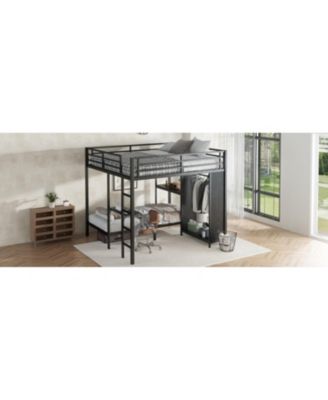 King/Twin XL Bunk Bed with Wardrobe & Desk - Black
