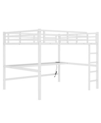 Queen Size Loft Bed with Power & LED - White