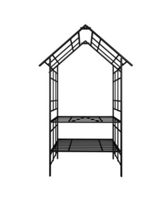 Metal Garden Arch Bench Flower Stand Climbing Plants Support Black