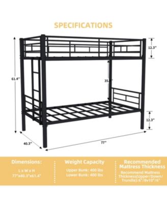Twin Over Twin Metal Bunk Bed with Ladders & Guardrail