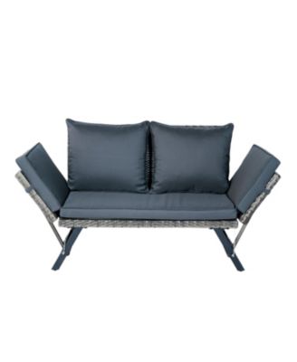 Wicker Foldable Patio Bench with Cushion