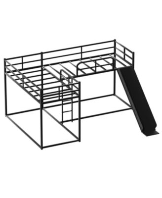 L-Shaped Bunk Bed with Slide and Short Ladder Black