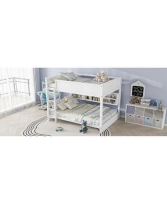 Queen Over Queen Bunk Bed with Storage Charging White