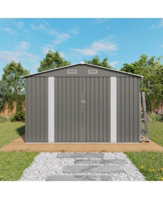 Streamdale 10x12FT Metal Garden Storage Shed, Double Door, Window, Waterproof - Grey