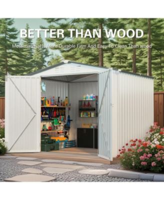 Streamdale 8x6 Metal Outdoor Storage Shed, Window, Lockable Door, White/Gray