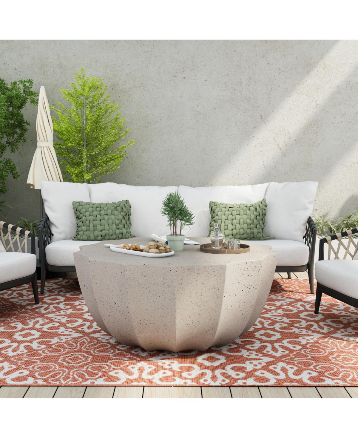 Streamdale Furniture 35" Modern Waterproof MgO Cement Coffee Table - Indoor/Outdoor (White)