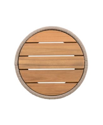 Rattan Rope & Acacia Wood Side Table - Outdoor Patio Balcony