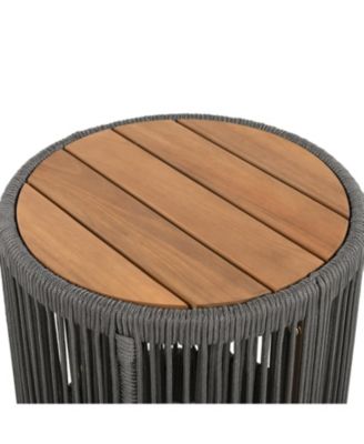 Streamdale Rattan Rope & Acacia Wood Side Table - Weather Resistant