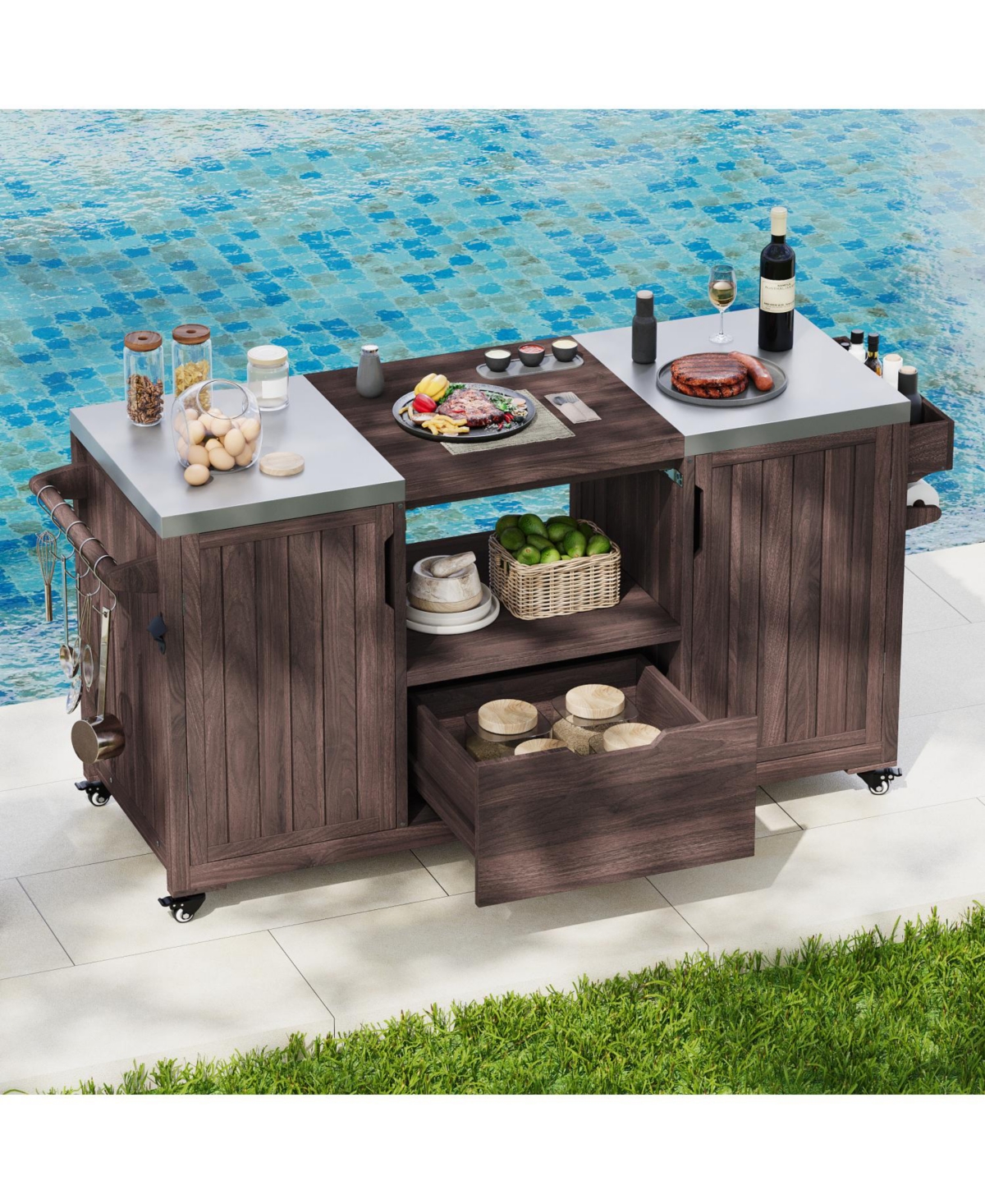 Streamdale Outdoor Kitchen Island for Big Green Egg & Kamado Joe - Dark Brown