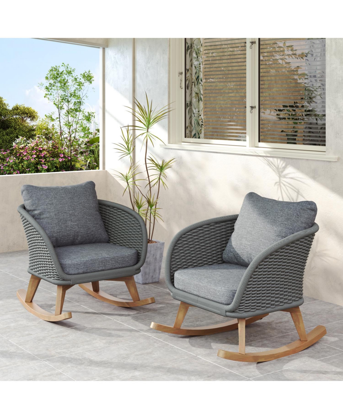 Streamdale Furniture Streamdale Gray Wicker Rocking Chairs - Indoor/Outdoor Patio Set