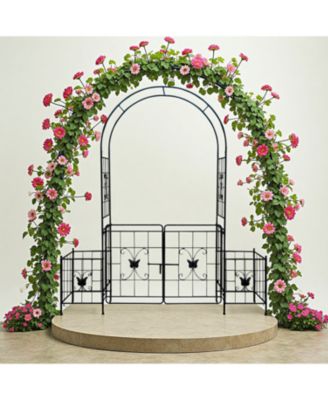 Metal Garden Arch Arbor Trellis with Gate - 7.15ft