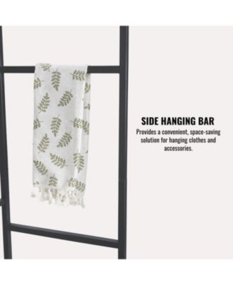 Acacia Wood Garment Rack w/ Shelves, Drawers &amp; Hooks - Light Gray