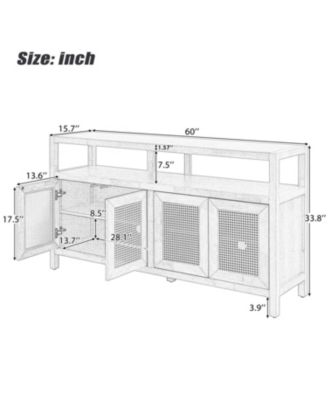 Rattan Adjustable Shelves, Push-to-Open Buffet Cabinet