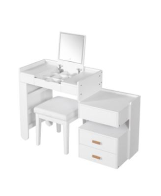3-in-1 Vanity Desk- Flip-Top Mirror, LED, Adjustable Length