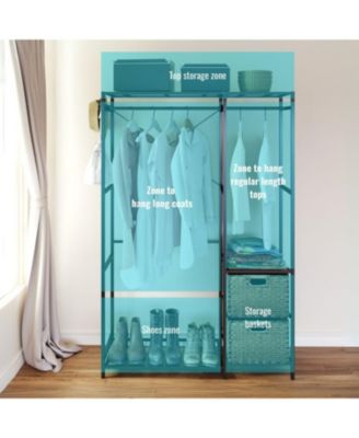 Acacia Wood Garment Rack w/ Shelves, Drawers & Hooks