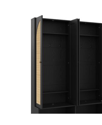 Streamdale Farmhouse Hall Tree- Rattan Doors, Bench, Hooks, Shoe Cabinet - Black, 55.1&amp;#x22;W