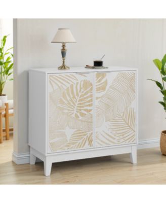 31.5" Vintage Carved Buffet Cabinet, 2 Doors, Adjustable Shelves