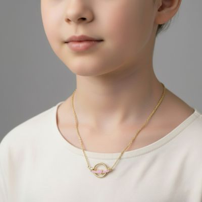 Kids Plated Intertwined Rings & Enamel Heart Necklace