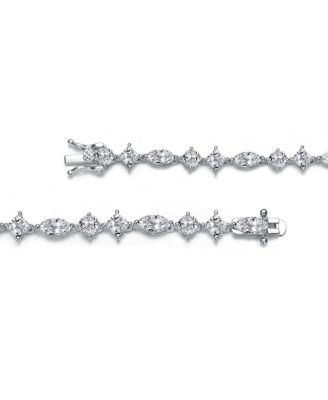 Sterling Silver White Gold Plated with Clear Cubic Zirconia Symmetrical Design Statement Bracelet