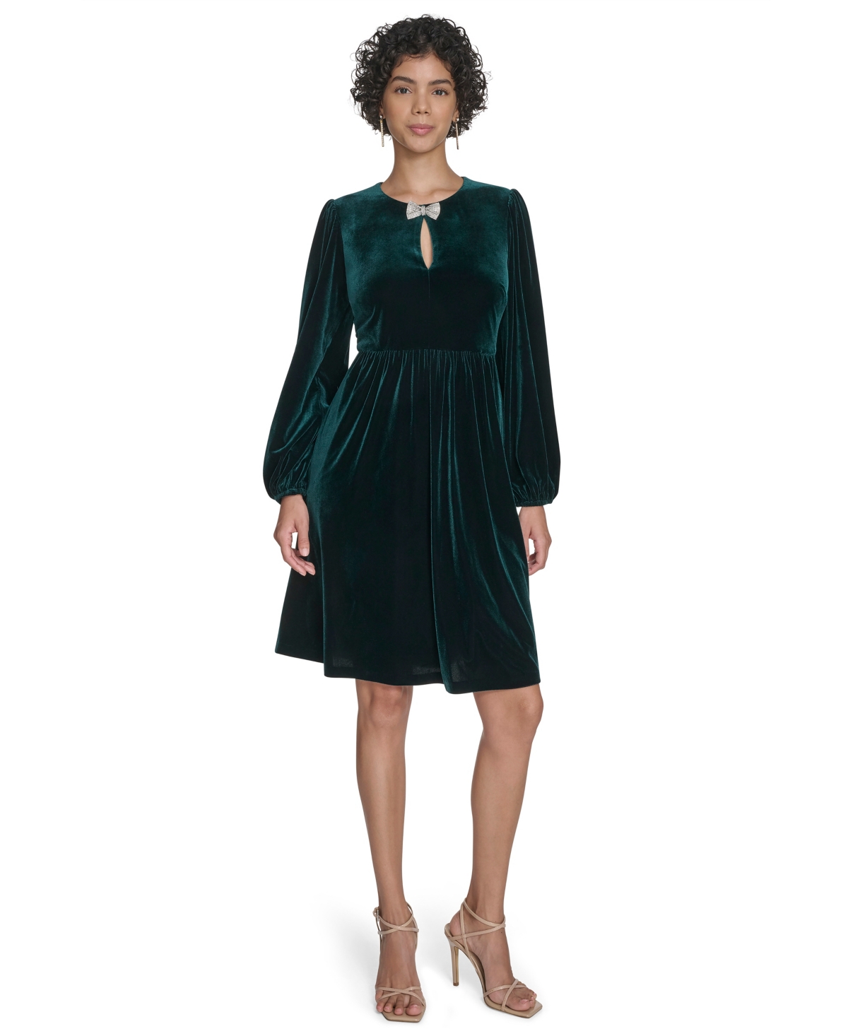 Jessica Howard Petite Balloon Sleeve Jewel Neck Dress In Green