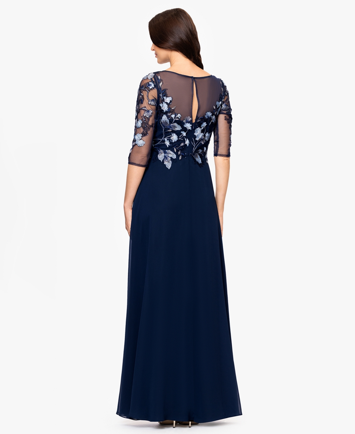Betsy & Adam Petite A-line Embroidered Dress In Blue