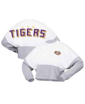 Spirit Jersey - Women's White LSU Tigers Heather Block Cropped Long Sleeve Jersey T-Shirt