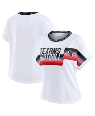 WEAR by Erin Andrews - Women's White Houston Texans Cropped Center Stripe Dolman T-shirt