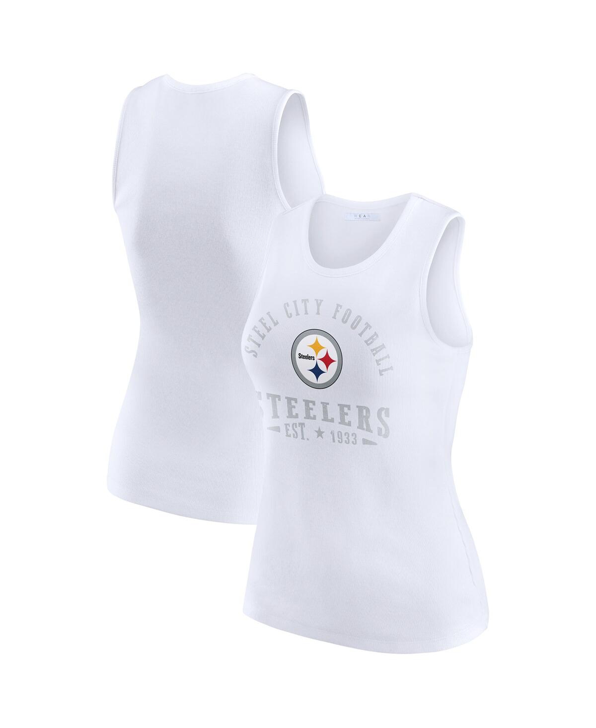 Wear by Erin Andrews Women's White Pittsburgh Steelers Ribbed Graphic Tank Top