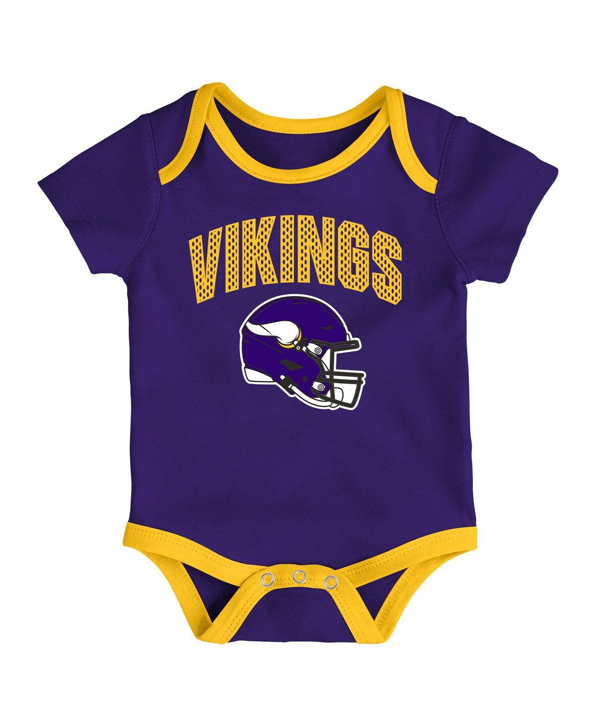 Outerstuff Infant 3-piece Minnesota Vikings All Day Play Bodysuit Set In Multi