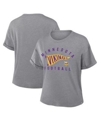 Fanatics - Women's Heather Gray Minnesota Vikings Pennant Wave Tribute Tri-Blend Boxy T-Shirt