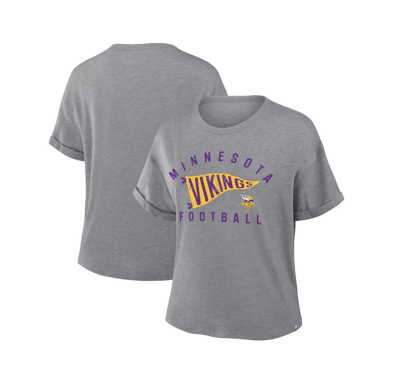 Women's Heather Gray Minnesota Vikings Pennant Wave Tribute Tri-Blend Boxy T-Shirt