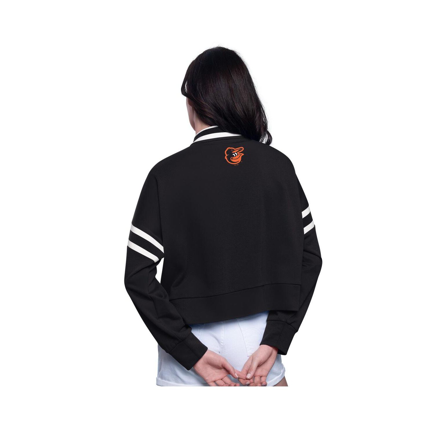 Women's Black Baltimore Orioles Power Play Cropped Pullover Sweatshirt