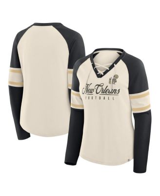 Fanatics - Women's Cream/Black New Orleans Saints Hometown Gridiron Hero Raglan Lace-Up V-neck Long Sleeve T-shirt