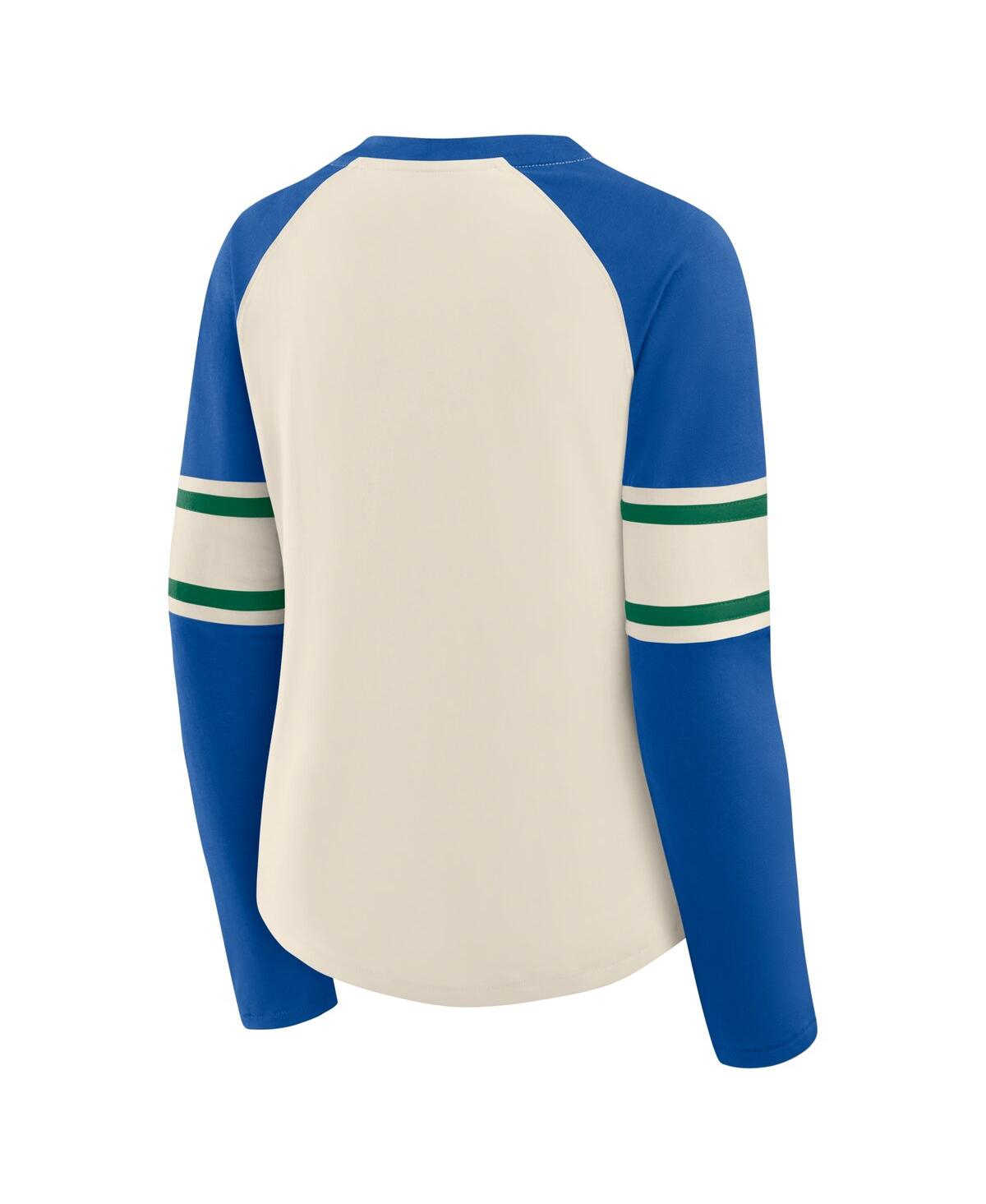 Fanatics Women's Cream/royal Seattle Seahawks Hometown Gridiron Hero Raglan Lace-up V-neck Long Sleeve T-shir In Neutral
