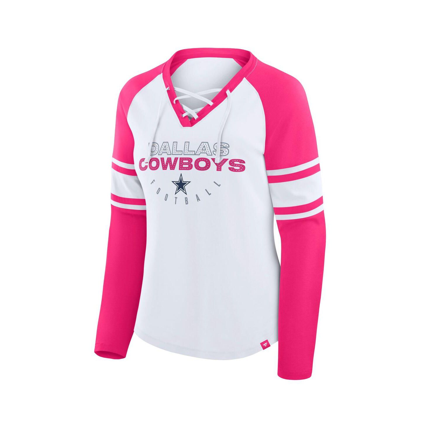 Женская футболка Fanatics White/Pink Dallas Cowboys Redzone Rhinestone Bling Lace Up Long Sleeve — фото 3