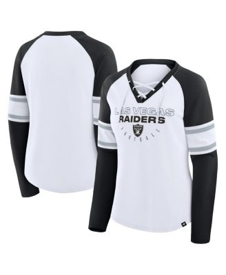 Fanatics - Women's White/Black Las Vegas Raiders Redzone Blitz Package Raglan Lace-Up V-Neck Long Sleeve T-Shirt