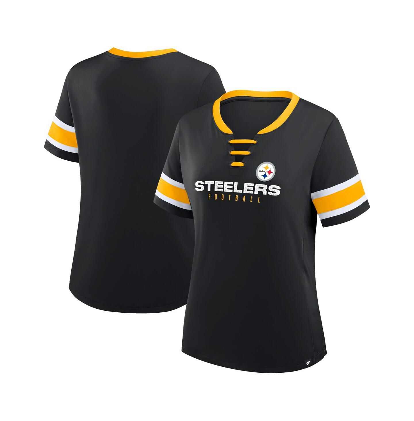 Женская футболка Fanatics Black Pittsburgh Steelers Redzone Draw Play Athena Lace-Up — фото 1