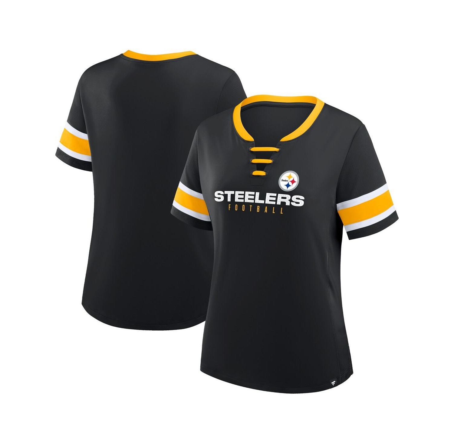 Women's Black Pittsburgh Steelers Redzone Draw Play Athena Lace-Up T-Shirt