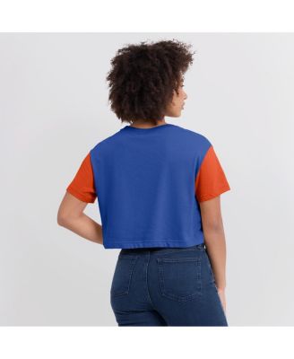 Women's Royal/Orange Florida Gators Color-Block Script Dri-FIT Cropped T-Shirt