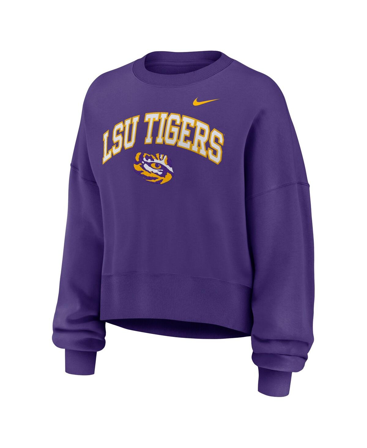 Nike Women's Purple Lsu Tigers Oversized Phoenix Arch Pullover Sweatshirt In Purple