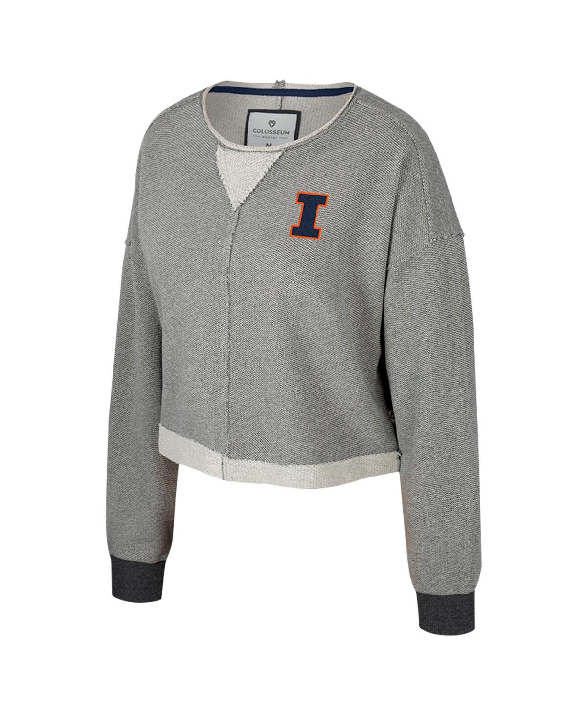 Colosseum Women's Charcoal Illinois Fighting Illini Magnum Scoop Neck Cropped Pullover Sweatshirt In Gray